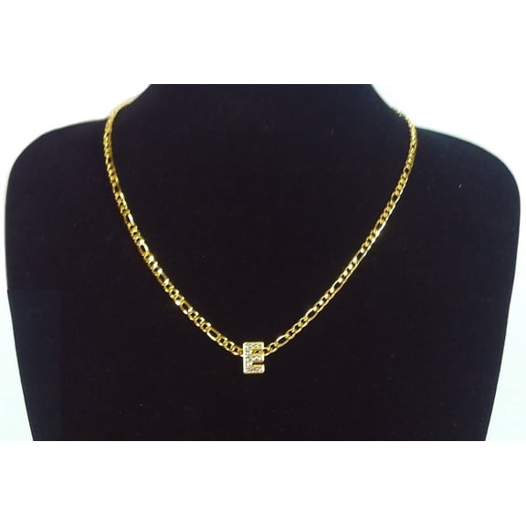 18K Yellow Gold-Plated 18-Inches Figaro Initial Letter E Pendant Bling Charm Chain Necklace Set Gift