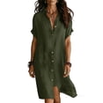 thumbnail image 2 of Noric Women's Short Sleeve Shirt Dresses Casual Solid Color Button Down Midi Dresses for Summer Daily Vacation, 2 of 6