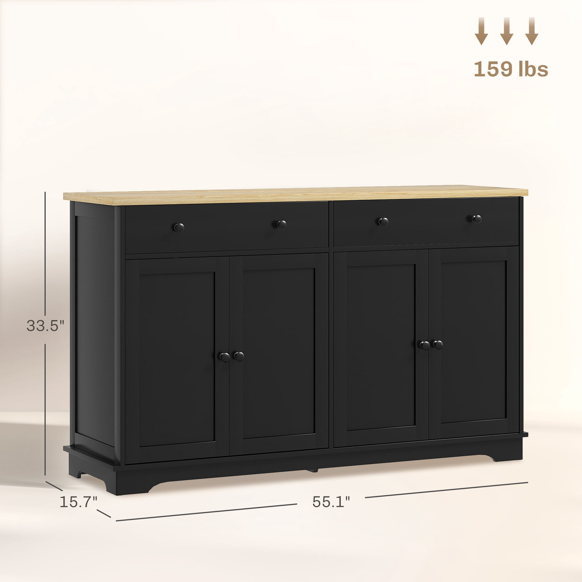 HOQBN Sideboard Buffet Cabinet, Storage Cabinet with Functional Drawers and Adjustable Shelves, Multipurpose Furniture for Living Room, Dining Room and Entryway, Black