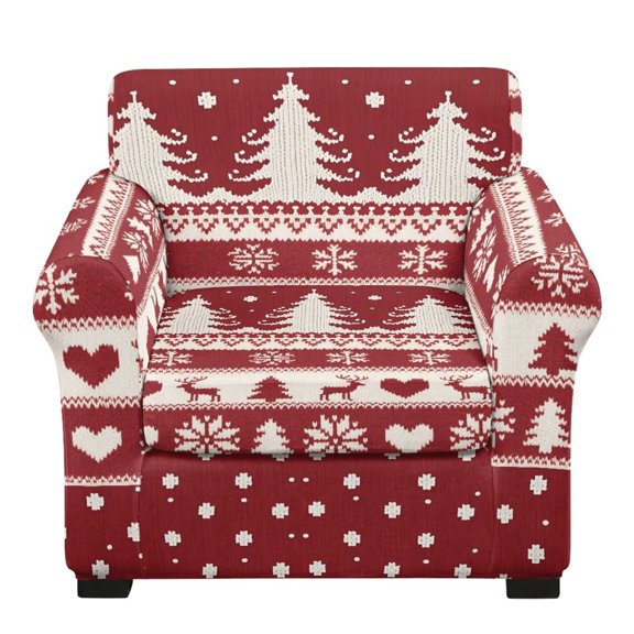 Eheartsgir Christmas Deer Tree Red Stripes Decorative Armchair Slipcovers with Arms,2 Piece Washable Sofa Chair Cover for Armchair Christmas Decor Furniture Protector