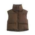 thumbnail image 2 of Women's Bubble Vest Vintage Winter Puffer Vests Cropped Padded Jackets Loose Outwear Warm Sleeveless Coats Solid Color Waistcoat, 2 of 7
