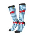 thumbnail image 2 of Haiem Red Funny Crab on Blue Stripe Socks, Funny Novelty Crazy Design Cotton Socks Sports Socks Knee High Socks For Men, Women,1Pairs - Gift For Working Friends, 2 of 9