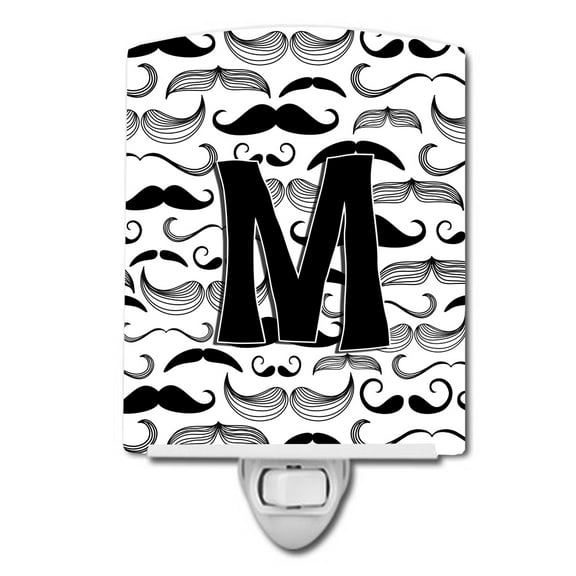 Caroline's Treasures CJ2009-MCNL Letter M Moustache Initial Ceramic Night Light, 6x4x3", multicolor