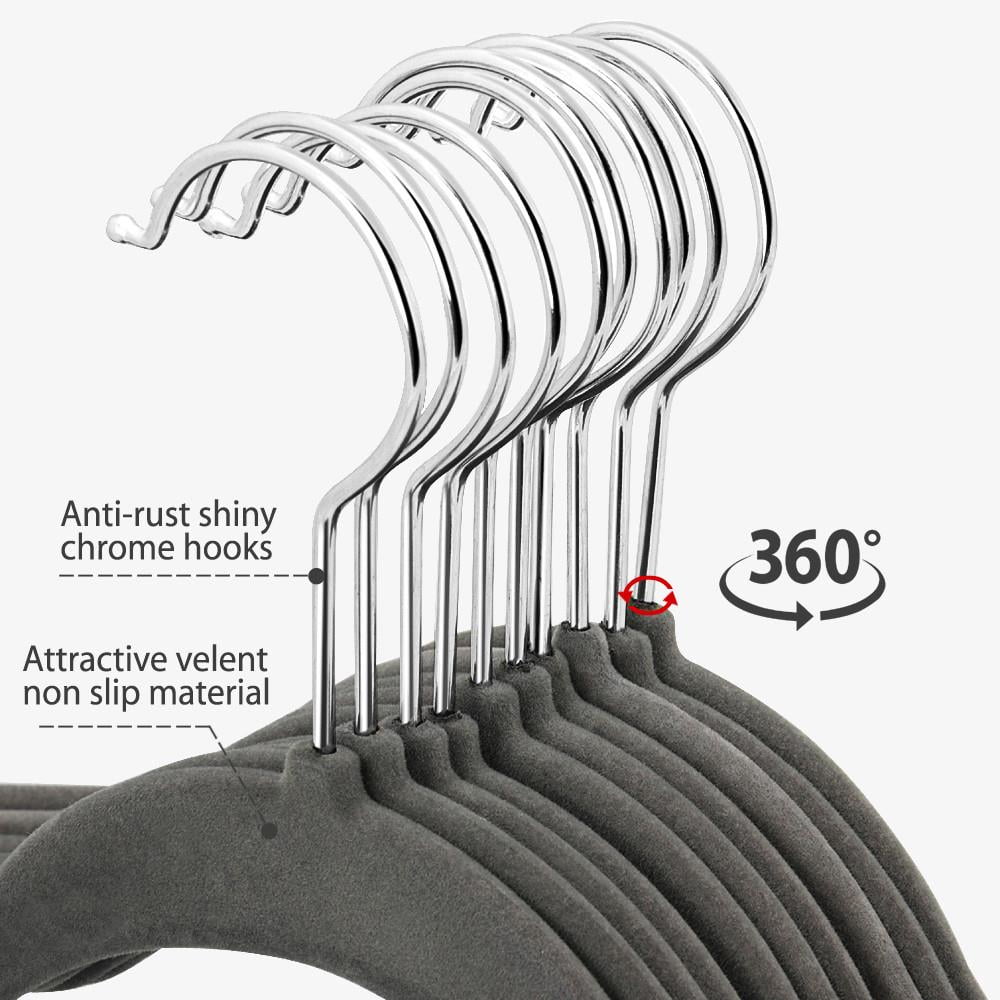Renwick 100 Pieces Heavy Duty Non Slip Velvet Clothing Hangers for All Ages, Gray
