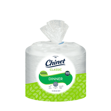 Chinet 10 3/8-Inch Classic White Dinner Plates, 100 Count (Pack of 2) – Strong, Disposable & Compostable Paper Plates
