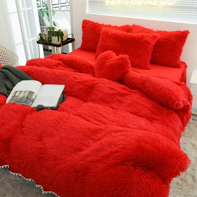 Luxury Pure Plush Shaggy Warm Fleece Bedding Set Mink Duvet Cover Set