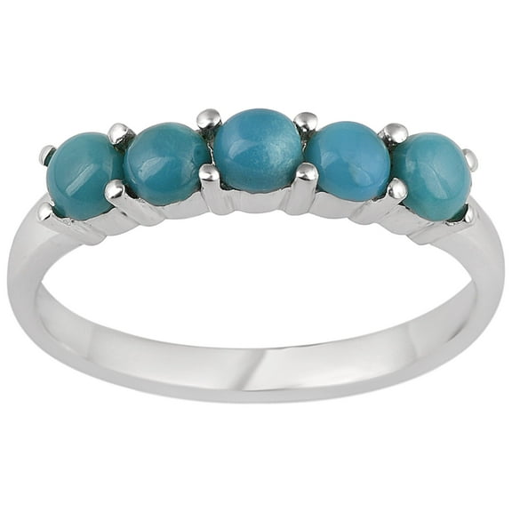 4MM Round Shape Blue Turquoise 925 Sterling Silver Five Stone Mother's Day Gift Ring