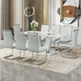 thumbnail image 3 of JUFU 71" Faux Marble Dining Table Set for 8, Modern Dining Table with Light Gray PU Leather Chairs and Silver Legs, Elegant Dining Room Set for Kitchen, Living Room, 3 of 9