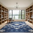 thumbnail image 2 of ODIKA 9'x12' Blue White Geometric Kilim Design Washable Area Rug Intricate Handwoven Pattern with Bold Motifs for Dining Room, Basement, Large Office, Non-Slip Chair-Friendly, 2 of 7