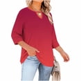 thumbnail image 4 of Casual Ombre Gradient Print Tunic for Women V Neck Keyhole Cutout Three Quarter Sleeve Loose Fit Soft Breathable Fall Fashion Daily Blouse Tops, 4 of 7