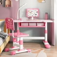 thumbnail image 3 of Fompes Kids Functional Desk and Chair Set Ergonomic Height Adjustable Children School Study Desk with Book Stand LED Light and Storage Drawer for Boys Girls - Pink, 3 of 10