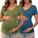 thumbnail image 1 of INSPIRAR CHIC Blusa de Maternidad para Mujeres en el Día de la Madre, con Pliegues, Cuello en V Cruzado, Manga Corta, Talla Grande, Verde Oliva y Azul, 1 of 6