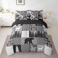 thumbnail image 2 of Homewish Jungle Animal Deer Bear Twin Bedding Sets 7-Piece for Kids Boys Girls,Geometric Plaid Grid Bedding Comforter Set Microfiber,Black Grey Breathable Sheet Sets,Luxury Bedroom Decor,Reversible, 2 of 8