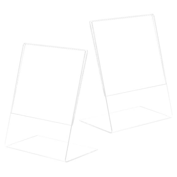 2 Pcs Transparent Table Picture Frames Cards Acrylic Display Shelves Sign Stand Photo Office