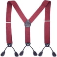 thumbnail image 1 of Bretelles pour Hommes, Y-Back 1.4 Pouces de Large Bouton Réglable en Cuir Élastique pour Mariage Travail, Rouge Vin, 1 of 3