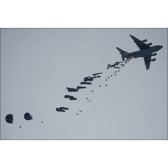 24"x36" Gallery Poster, Air Force C-17 Globemaster III aircraft drops fuel containers
