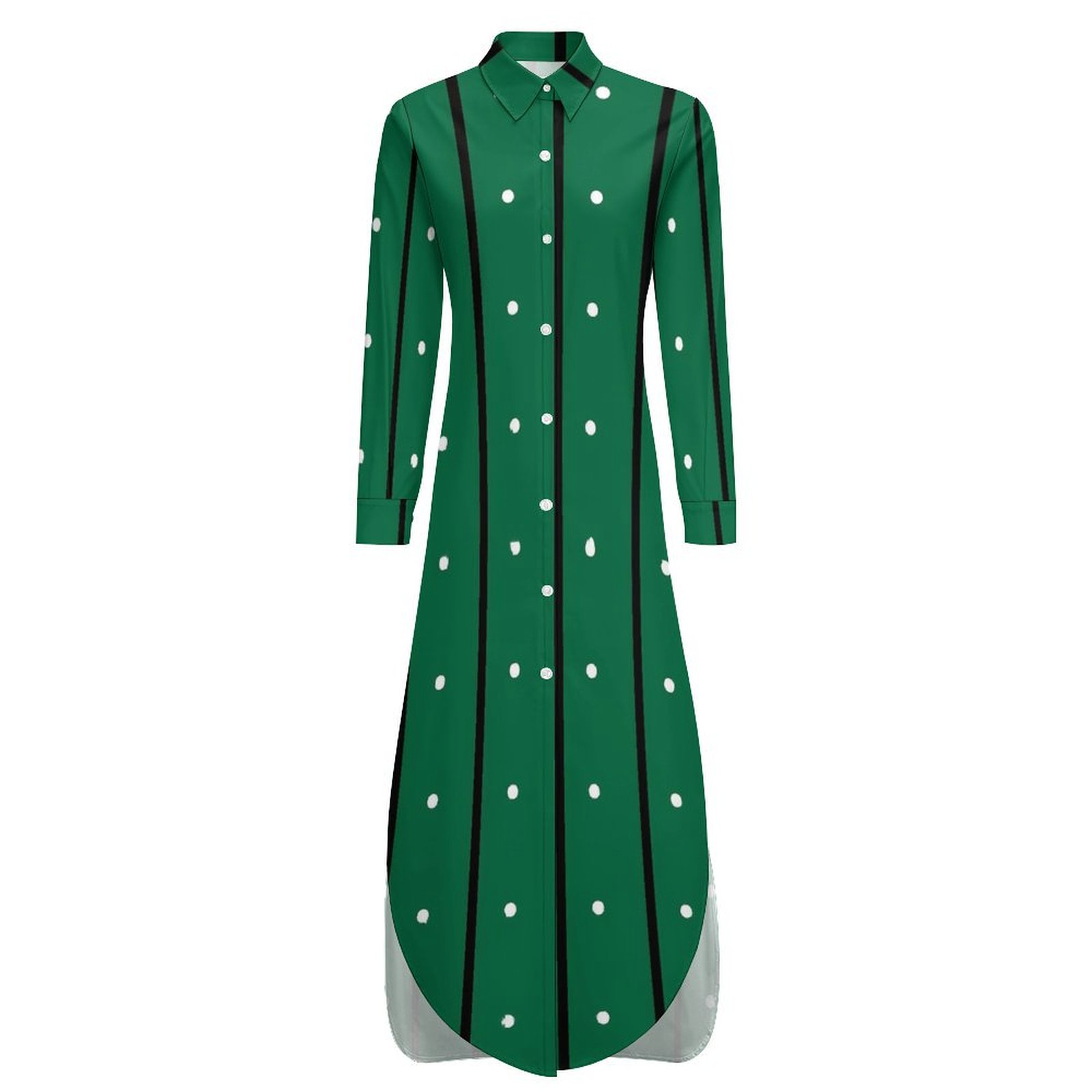 2024 Striped Polka Dot Chiffon Dress Green And White Elegant Dresses ...