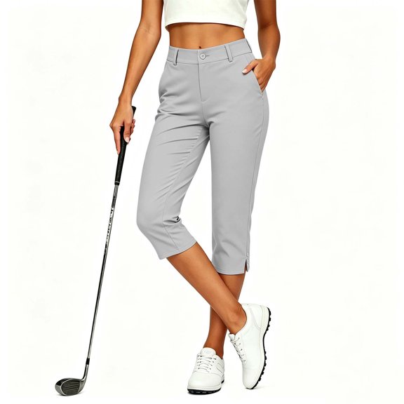 QSAWXQZ Women's Capri Dress Pants High Waist Straight Leg Split Hem Stretch Trousers with Pockets Casual Work Bottoms XL