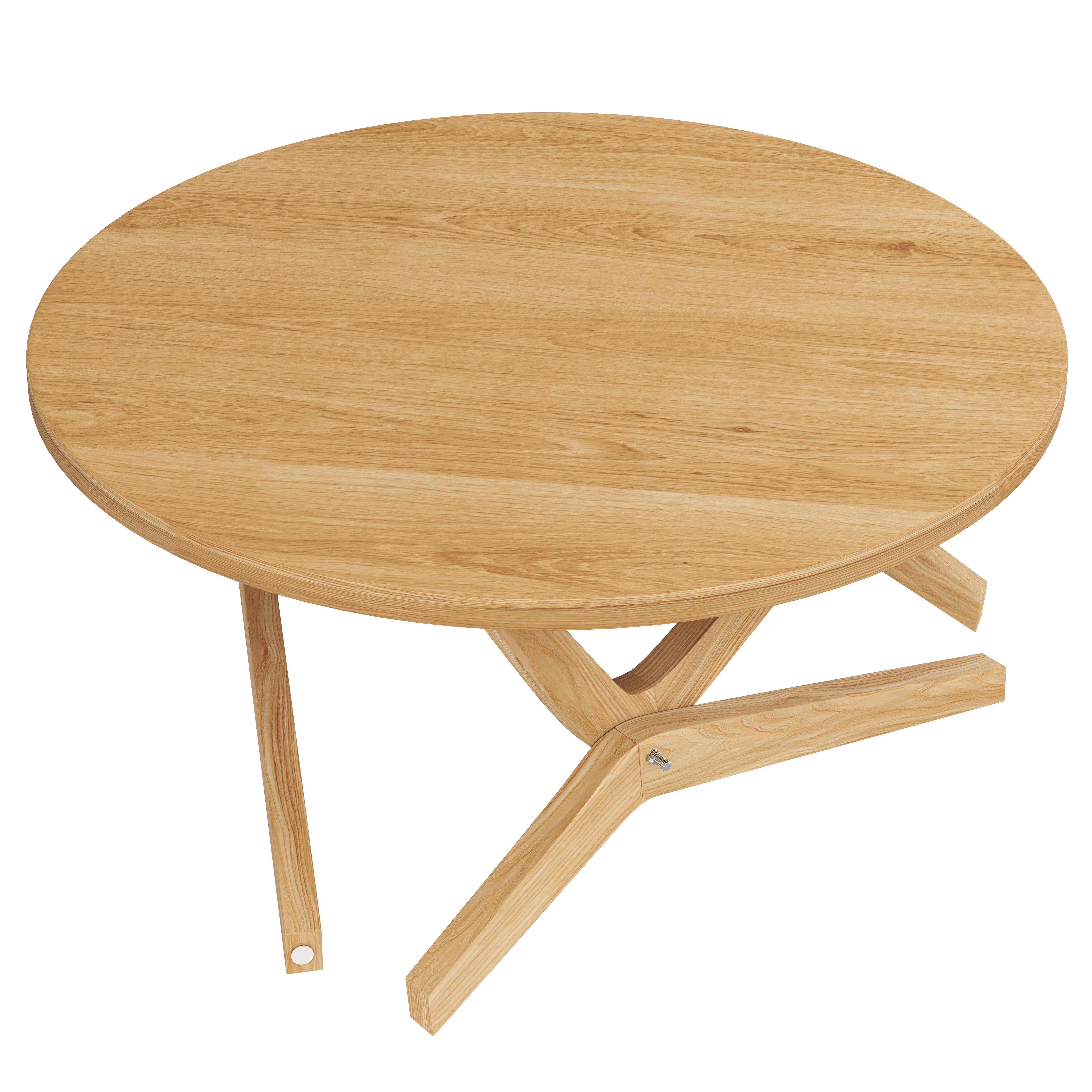 Aukfa 34.5" Convertible Round Dining Table to Coffee Table, Adjustable Height Wood Transformer Table for Small Space, Natural