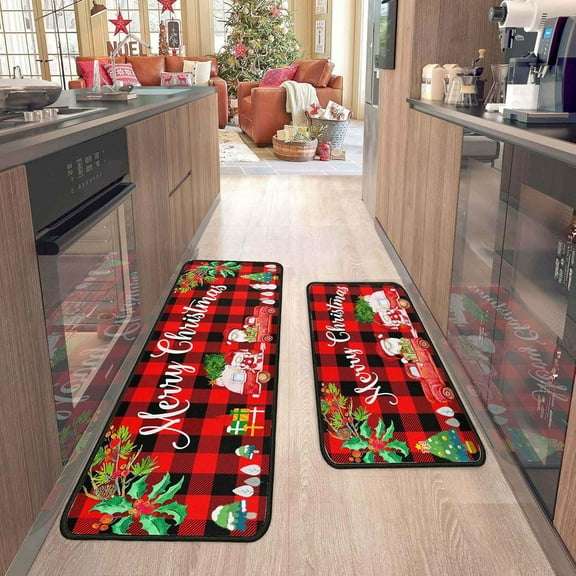 2 Pcs Christmas Kitchen Rugs and Mats for Floor Non-Slip Backing Mat Merry Christmas Kitchen Decor Anti Fatigue Kitchen Rug Sets with Runner Xmas Decor (Christmas 01, 17"x47.2" 17"x30")