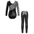 thumbnail image 2 of CHICTRY Kids Girls 2Pcs Gymnastics Outfit Shiny Long Sleeve Leotard with Leggings Set Tracksuit Black 6, 2 of 7
