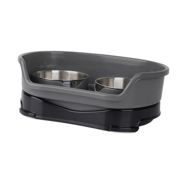Cuenco para Gatos Doble Alimentador con Acero Inoxidable Y Base Antideslizante Diseño Desmontable Resistente a Caídas Fácil de Limpiar Adecuado para a Gris