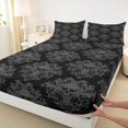 thumbnail image 4 of Homewish Halloween Sugar Skull Bed Sheets,Bohemian Damask Full Size Sheets,Black Gray,4-Piece,1 Flat Sheet, 1 Fitted Sheet and 2 Pillowcases, 4 of 6
