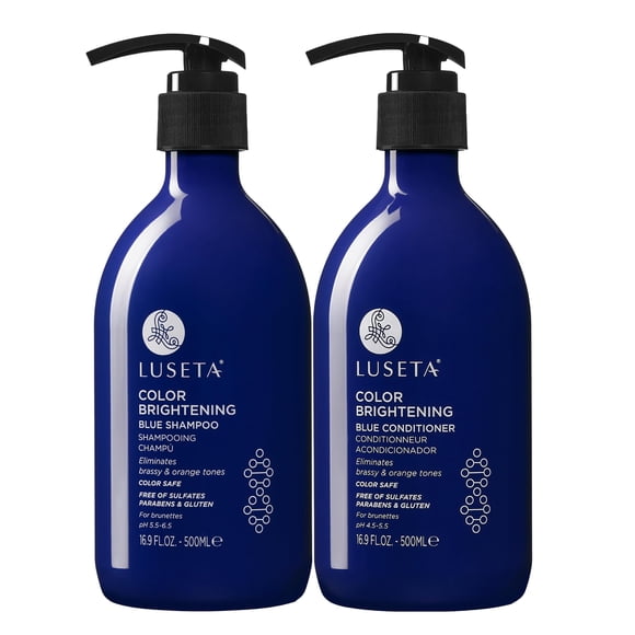 Juego de champú y acondicionador Luseta Blue - Iluminador de color para cabello tratado con bronce y castaño que revive tonos fríos 2x 16.9oz