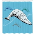 thumbnail image 3 of Ambesonne Animal Shower Curtain, Ocean Whales Hand Drawn, 69"Wx70"L, White and Blue, 3 of 3