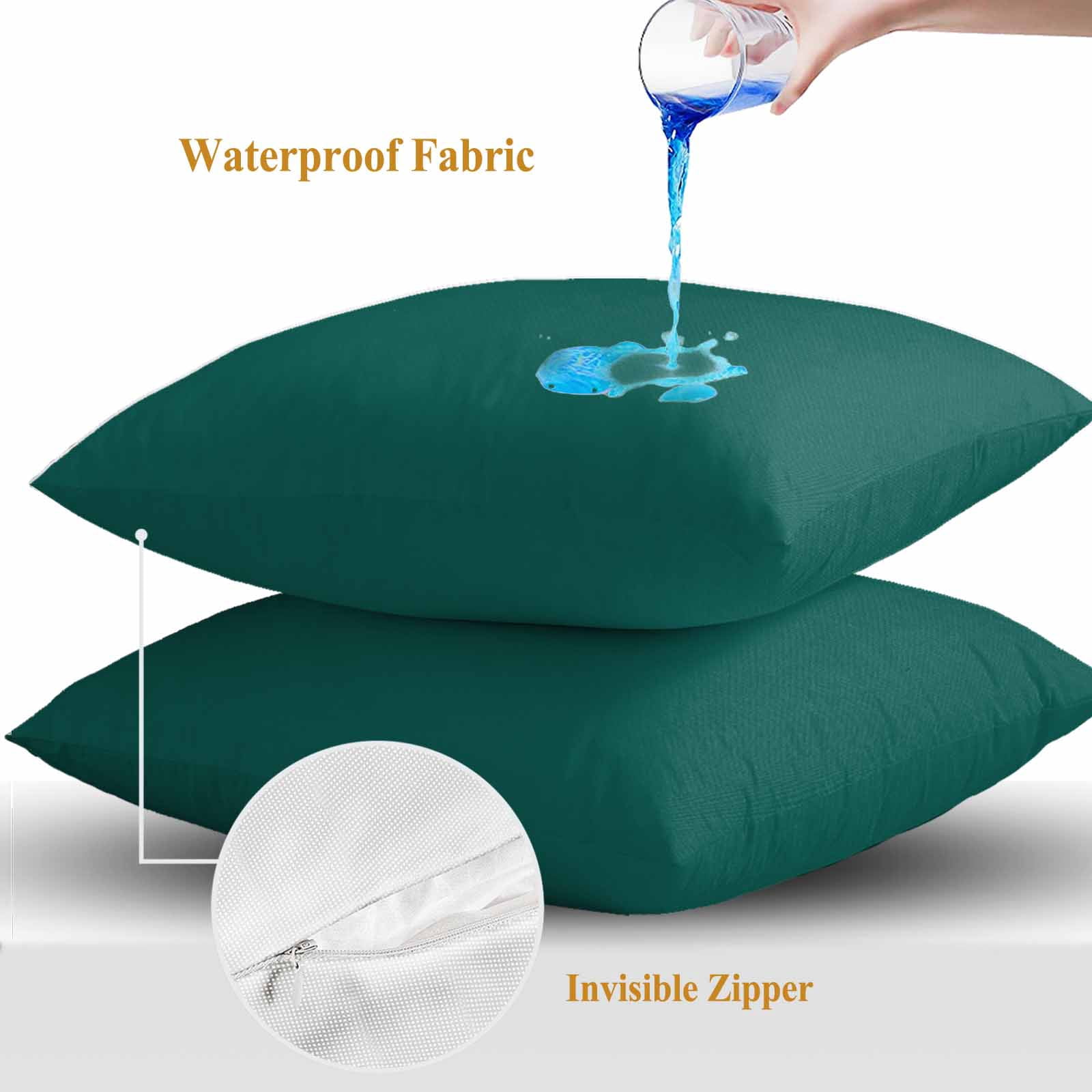 Dark Green Throw Pillow Covers 20x20 Inch Set of 2, Farmhouse Solid Green Color Modern Art Waterproof Outdoor Pillow Covers, Decorative Cushion Pillowcases for Couch, Sofa, Bed, Garden, Patio