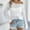 White, variant on Womens Crewneck Crochet Long Sleeve Hollow Out Knit Pullover Tops (Black M)