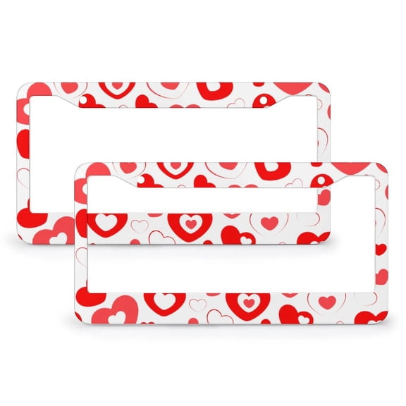 2 PCS Red Love Heart Valentine's Day License Plate Frames Seamless Pattern Car Front License Plate Frame Quality Aluminum Metal 2 Hole for Women Men US Vehicles