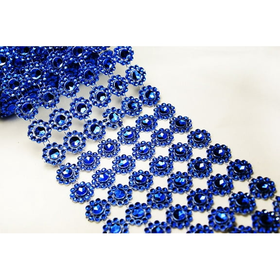 4" 1 Yard Royal Blue Diamond Flower Mesh Wrap Roll Crystal Rhinestone Sparkle Ribbon