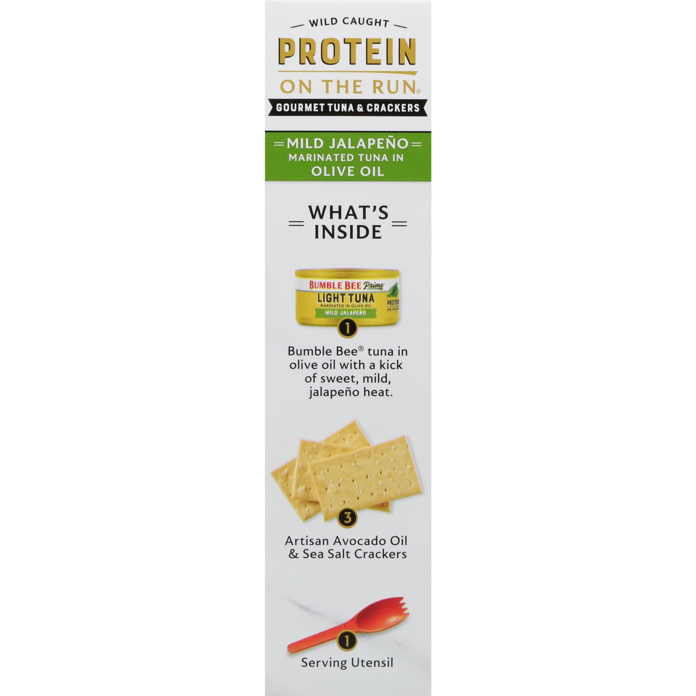 (4 pack) Bumble Bee Prime Tuna Protein on The Run Olive Oil & Mild Jalapeño, 20g Protein per serving, 3.5 oz Kit