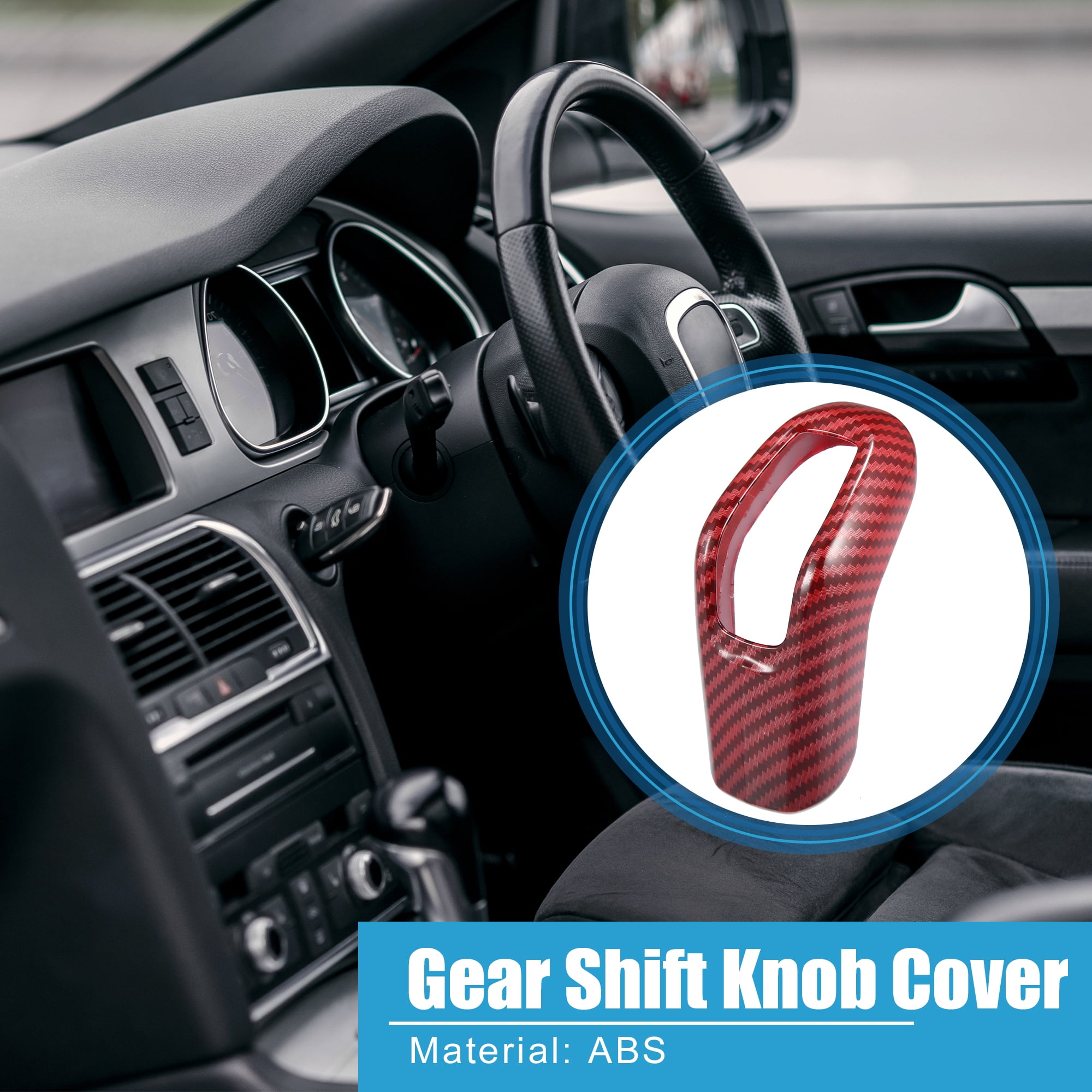 Unique Bargains Gear Shift Lever Cover Knob Trim for Land Rover Range Rover Sport 2014-2017 Carbon Fiber Pattern Red