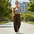 thumbnail image 2 of Feancey Barrel Sweatpants Women High Waisted Casual Baggy Pants Solid Color Loose Fit Wide Leg Pants Fashion Lounge Trouser with Pockets Brown L, 2 of 10
