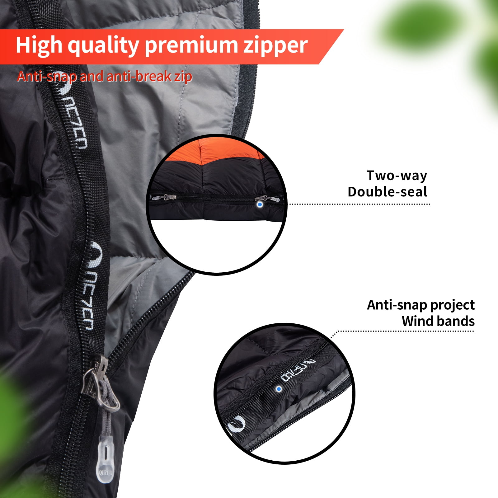 QEZER Adult 3-Season (40℉-53℉) Portable Ultralight Down Sleeping Bag for Camping, Hiking & Backpacking