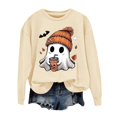 thumbnail image 2 of Cozy Halloween Hoodie for Womem Oversized Fall Outfits, Spooky Ghost & Pumpkin Print Pullover, Cute Casual Sweatshirt, 2 of 4