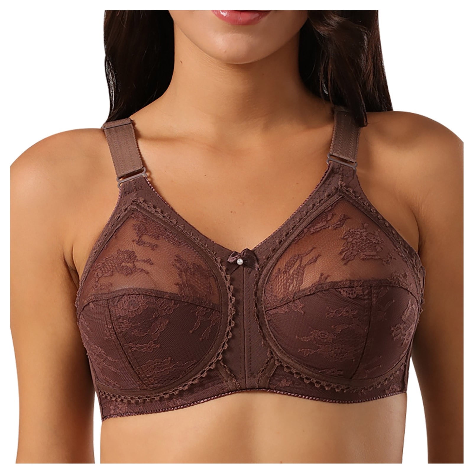 QLEICOM Everyday Bras for Women, Women's Comfort Lift Wirefree Bra Solid  Color Lace Lingerie Comfortable Bra Underwear No Rims Brass No Underwire  Brown Cup 38/85B 