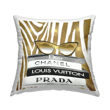 Stupell Industries Fashion Sun Glasses Designer Books Gold Zebra Pattern Glam Black,18 x 7 x 18 Decorative Pillows