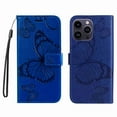 thumbnail image 2 of Dteck for Apple iPhone 15 Pro with Card Holder, Shockproof Magnetic Wallet Card Pocket PU Leather Kickstand Women Men Embossed Butterfly Wrist Strap Flip Folio Case, blue, 2 of 5