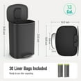 thumbnail image 7 of Miniyam 13 Gallon 50L Trash Can, Stainless Steel Foot Pedal Operated Soft Close Trash Can with 30 Garbage Bags for Kitchen, Office, Black, 7 of 7