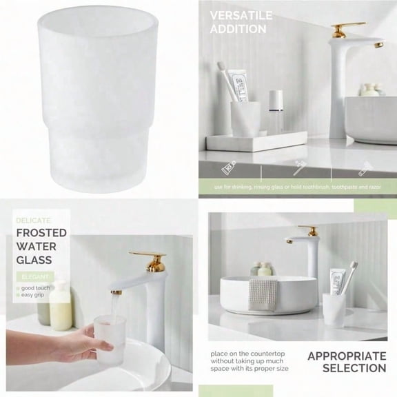 Bathroom Rinsing Cup Frosted Glass Tumbler Cup Toothbrush and Toothpaste Holder Drinking Glasses Glassware