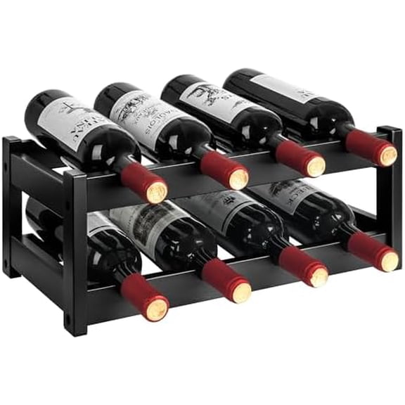 Bamboo Wine Rack, 2-Tier Wine Racks Countertop Cabinet Wine Holder Wine Storage Shelf for Pantry Kitchen Bar Black