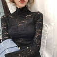 thumbnail image 5 of RYUJNDK Women See Through Floral Lace Shirt Long Sleeve Turtleneck Mesh Blouse Top, 5 of 19
