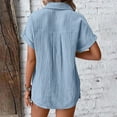 thumbnail image 6 of ORT Womens Short Sleeve Shirts V Neck Collared Button up Shirt Top Blouses with Pocket(Light Blue,M), 6 of 9