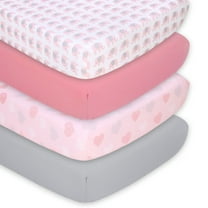 The Peanutshell Fitted Crib Sheet Set for Baby Girls, Pink Elephant, 4 Pack Set