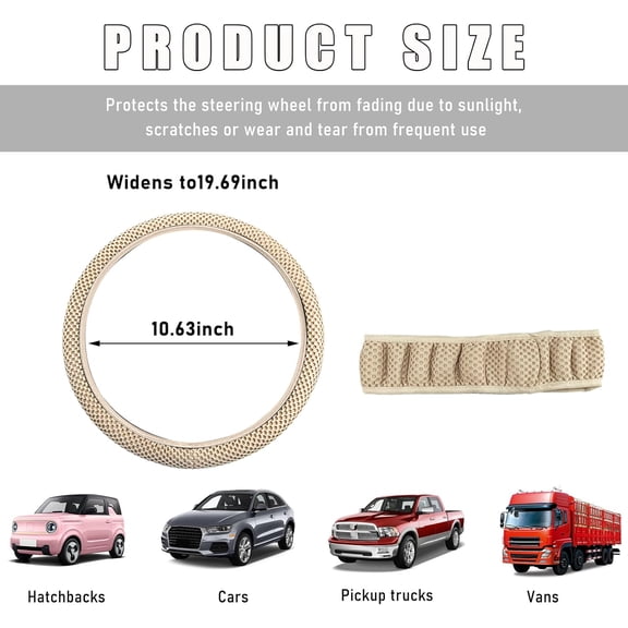 JINYUN-Elastic Stretch Steering Wheel Cover, 15"×15" Microfiber Breathable Ice Silk Steering Wheel Protector, Anti-Slip Elastic Steering Wheel Cover for Men Women, Car Accessories (Beige)