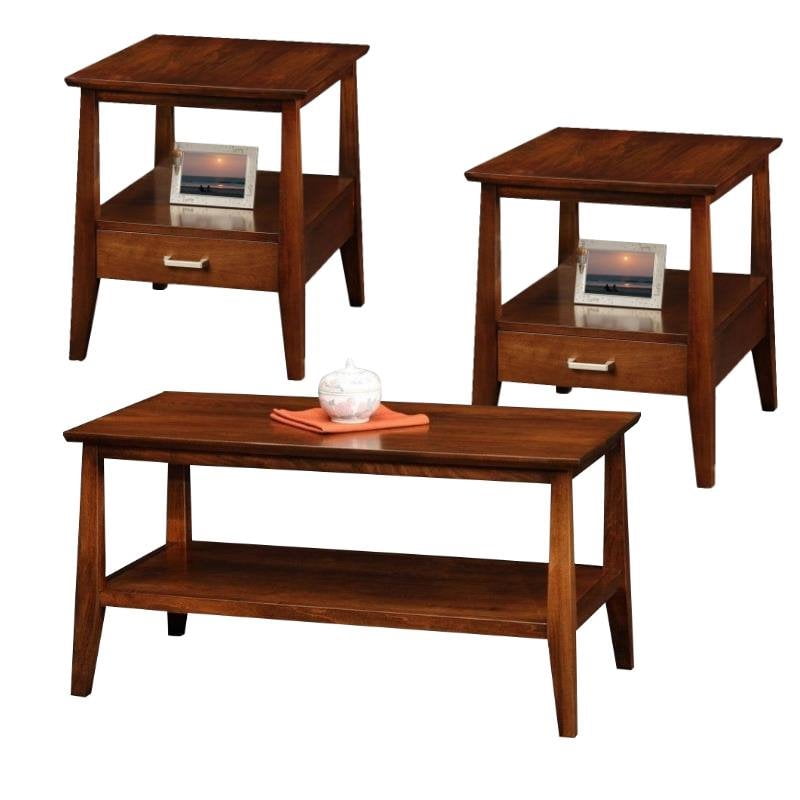 Delton 3 Piece Solid Wood Coffee Table, Amish Made Coffee And End Tables
