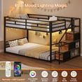 thumbnail image 6 of Afuhokles Low Bunk Bed Twin Over Twin with Storage Staircase, Drawers and Shelves, LED Lights Metal Floor Bunk with Power Outlet, Brown, 6 of 7